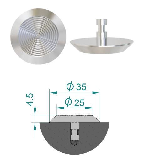 Aluminium tactile warning stud with concentric rings