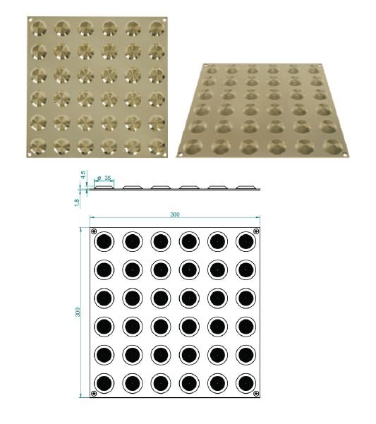 Brass tactile tile, stud type with 36 concentric ring studs