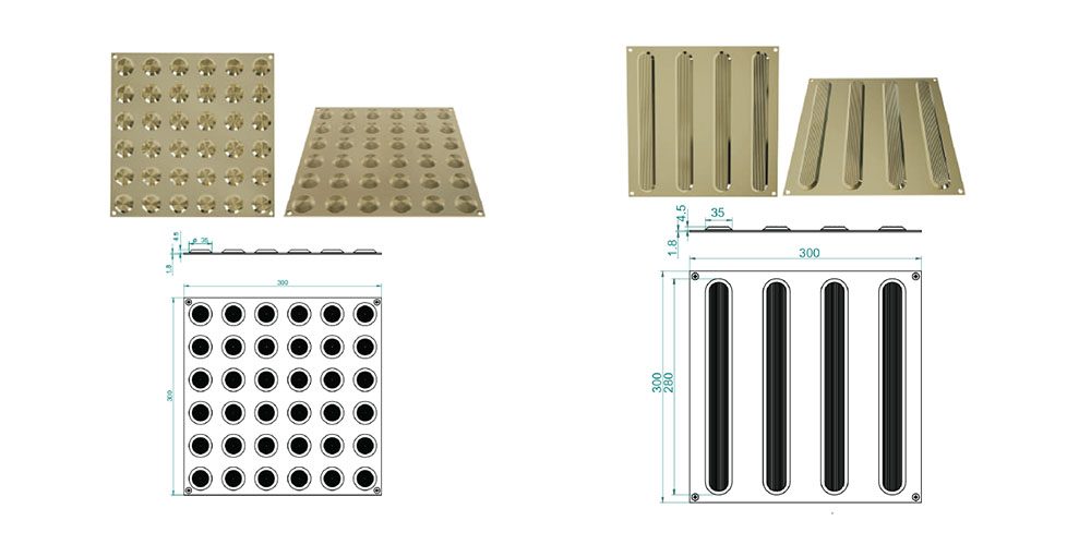 Brass integrated tactile tiles with studs and strips