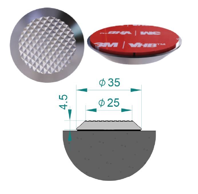 Self-adhesive stainless steel tactile stud with diamond pattern and 3M tape