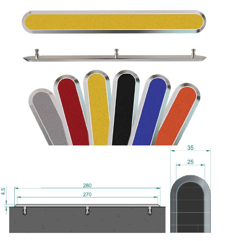 Stainless steel tactile strip with carborundum insert