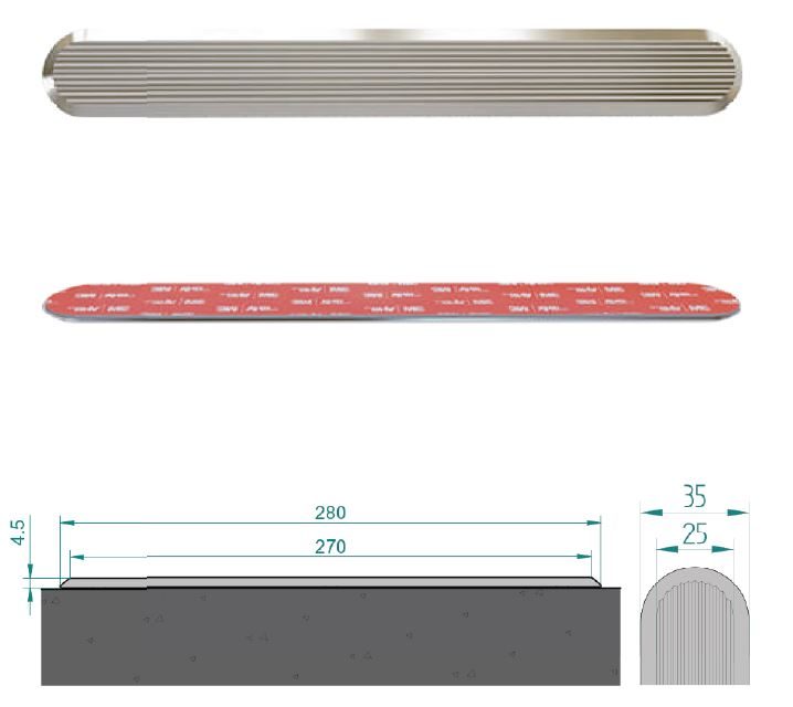 Self-adhesive stainless steel tactile strip with linear pattern