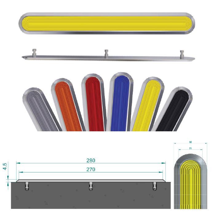 Stainless steel tactile strip with coloured poly insert