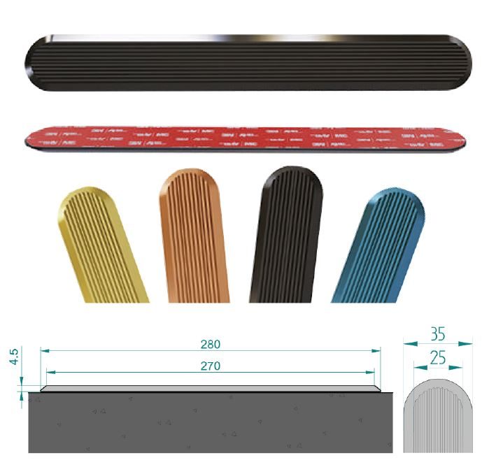 Self-adhesive PVD coated stainless steel tactile strip