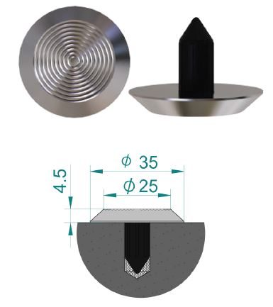 Stainless steel tactile stud with polymer sleeve