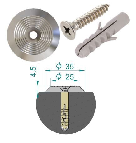 Stainless steel tactile stud with screw fixing for carpet